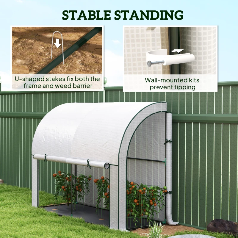 Outsunny Walk-in Lean-to Greenhouse, Outdoor Gardening Green House with Zipper Roll-up Doors and Window, 7' x 3' x 5', White