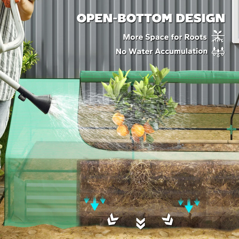 Outsunny 8.6 x 3 x 1ft Raised Garden Bed with Mini Greenhouse, Galvanized Raised Garden Bed with Cover for Herbs and Vegetables, Small Greenhouse for Patio Garden Balcony, Green