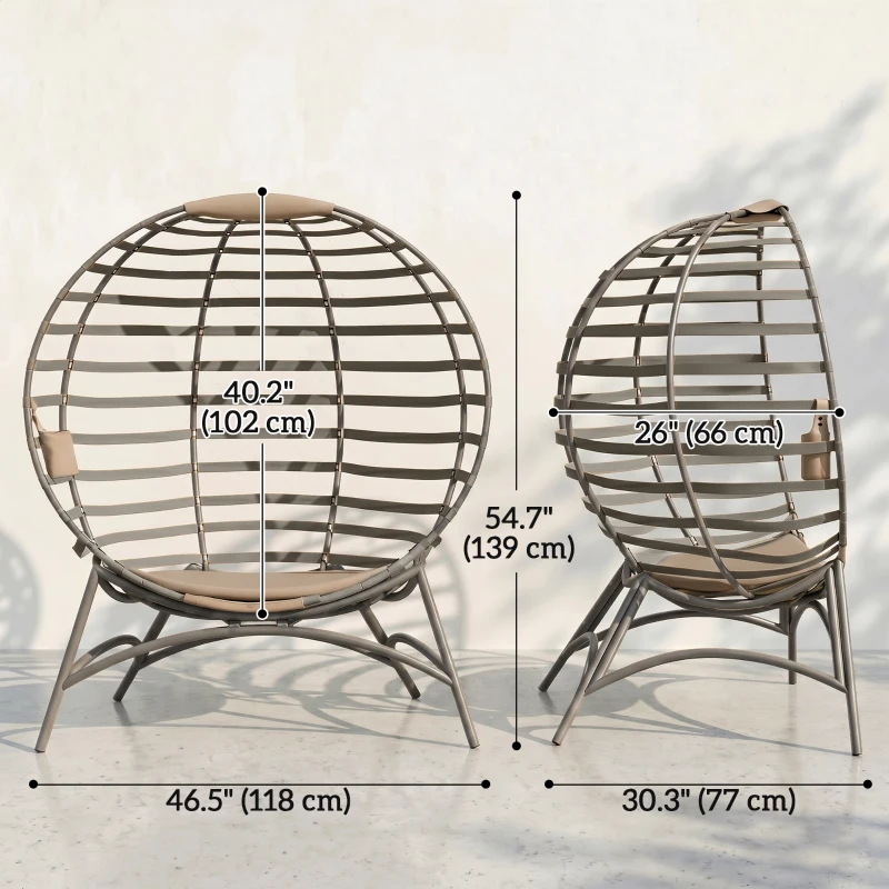 Outsunny Egg Chair, Patio Lounge Chair, Foldable Basket Chair with Large Seat Cushion, Side Pocket, Sand