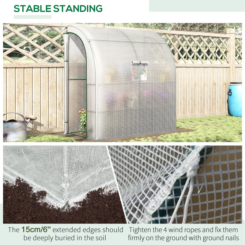 Outsunny 7' x 3' x 7' Outdoor Lean-to Walk-In Greenhouse w/ Roll-up Mesh Windows, Zipper Door and 3-Tier Shelves, White