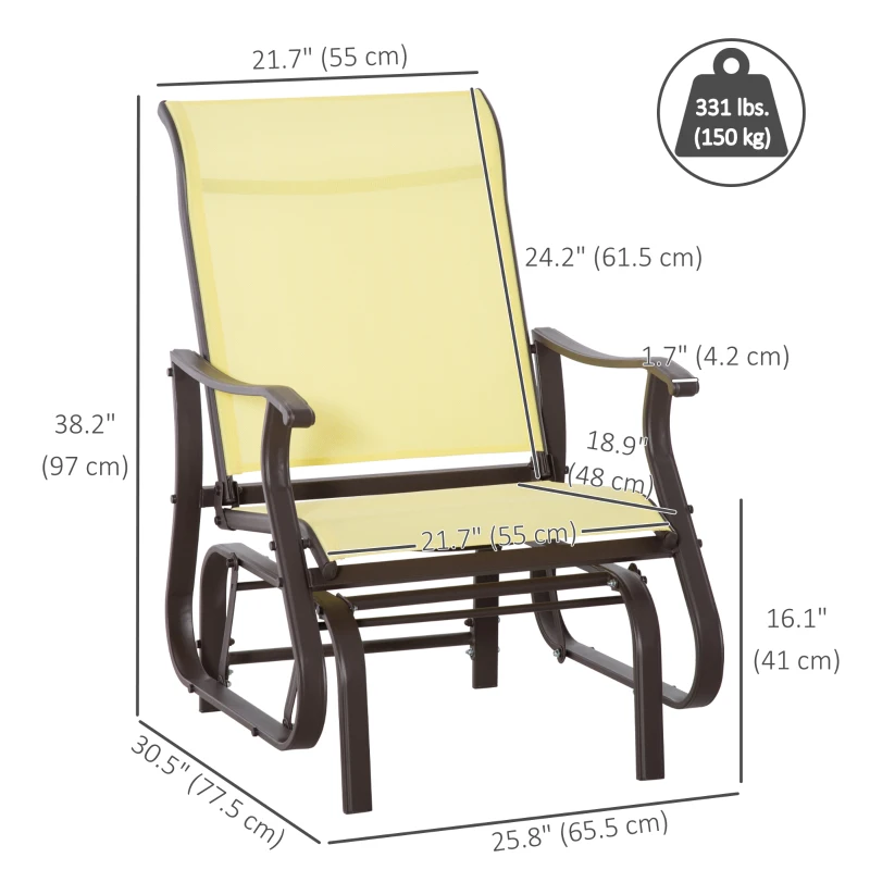 Outsunny Outdoor Glider Chair, Patio Glider with Steel Frame and Mesh Fabric, Outdoor Chair for Backyard, Garden, Porch, Beige