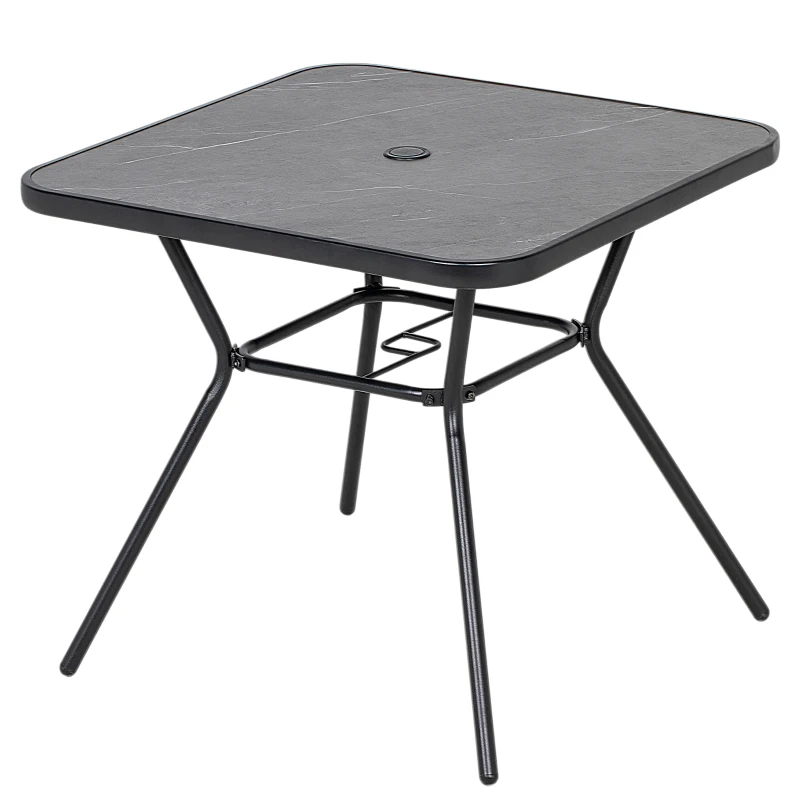 Outsunny Square Outdoor Table, Patio Bistro Coffee Table with Faux-marbled Top and 42mm Umbrella Hole for Garden, Dark Grey