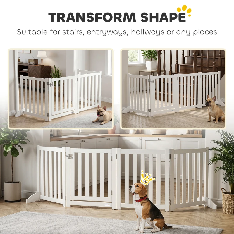 PawHut 23.5"H Foldable Dog Gate with Door, 4 Panels Freestanding Pet Gate Barriers Indoor with Support Feet, Puppy Fence for Dogs, White