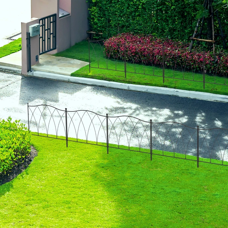 Outsunny 5PCs Outdoor Garden Fence Panels, Metal Wire Landscape Flower Bed Border Edging Animal Barrier, 24" x 10', Black