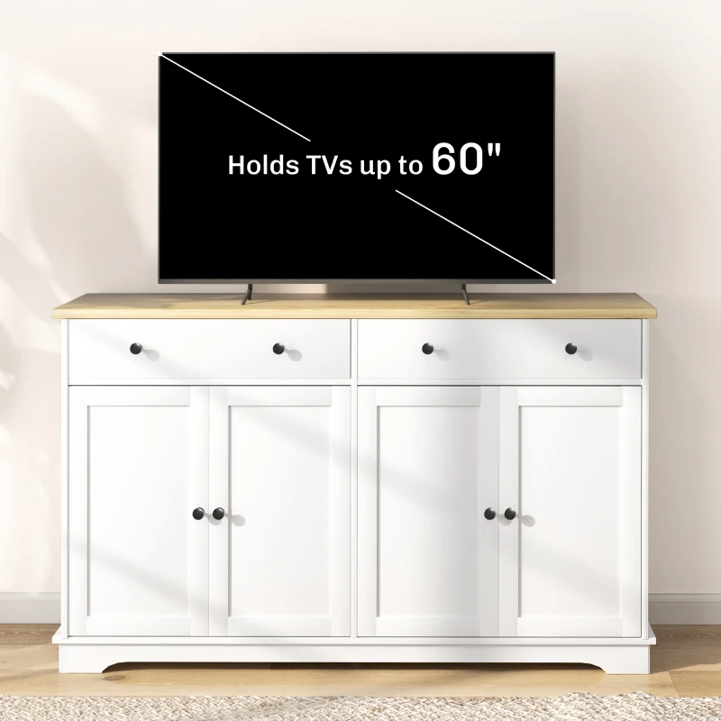 HOMCOM Modern Sideboard, Buffet Cabinet with Storage Drawers, Adjustable Shelves for Living Room, Dining Room, Entryway, White