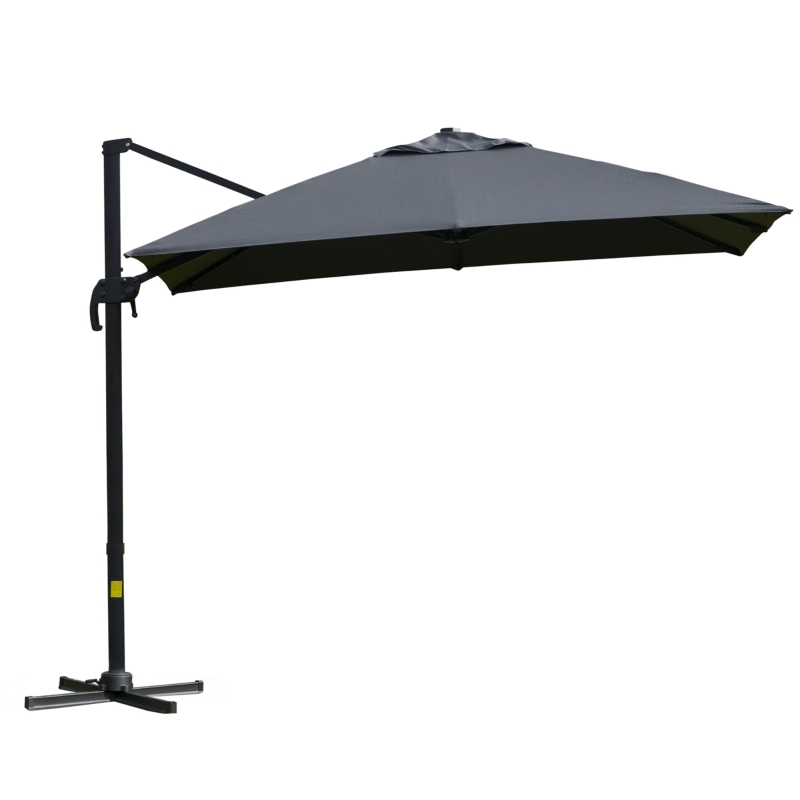 Outsunny 10x10ft Cantilever Umbrella Rotatable Square Top Market Parasol with 4 Adjustable Angle for Backyard Patio Outdoor Area Dark Grey