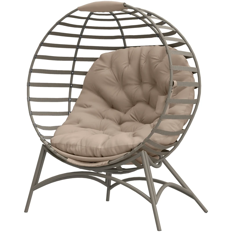 Outsunny Egg Chair, Patio Lounge Chair, Foldable Basket Chair with Large Seat Cushion, Side Pocket, Sand