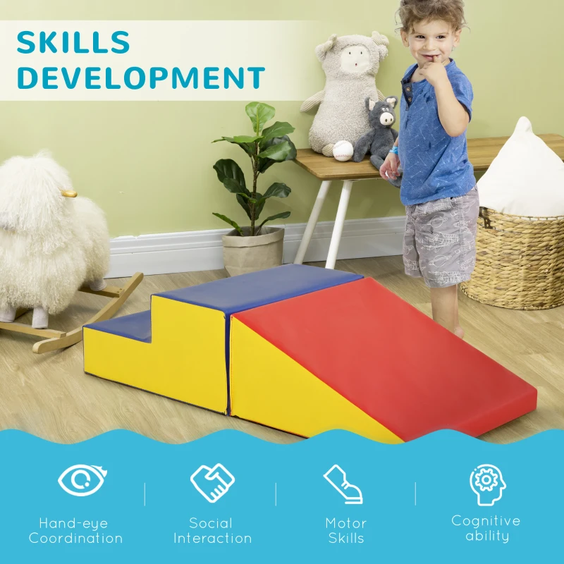 Soozier 2-Piece Climb and Crawl Activity Soft Play Set, Secure Foam Blocks Playset for Toddler Preschooler Babies Indoor, Activity Structure Play Equipment, Multi-colour