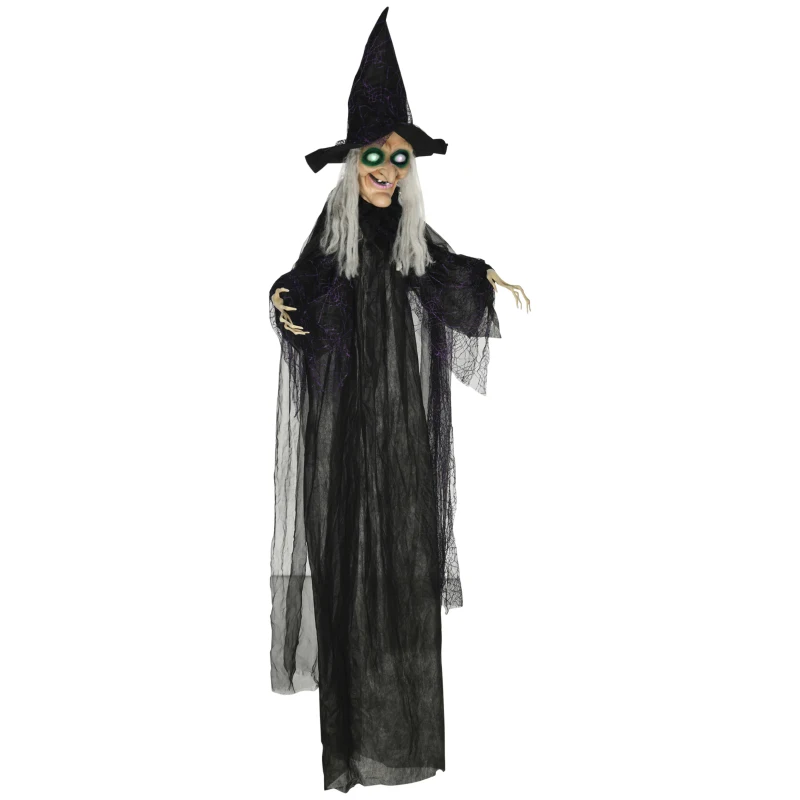 HOMCOM 6' Life Size Black Witch Outdoor Halloween Decoration, Halloween Prop w/ Light Up Eyes