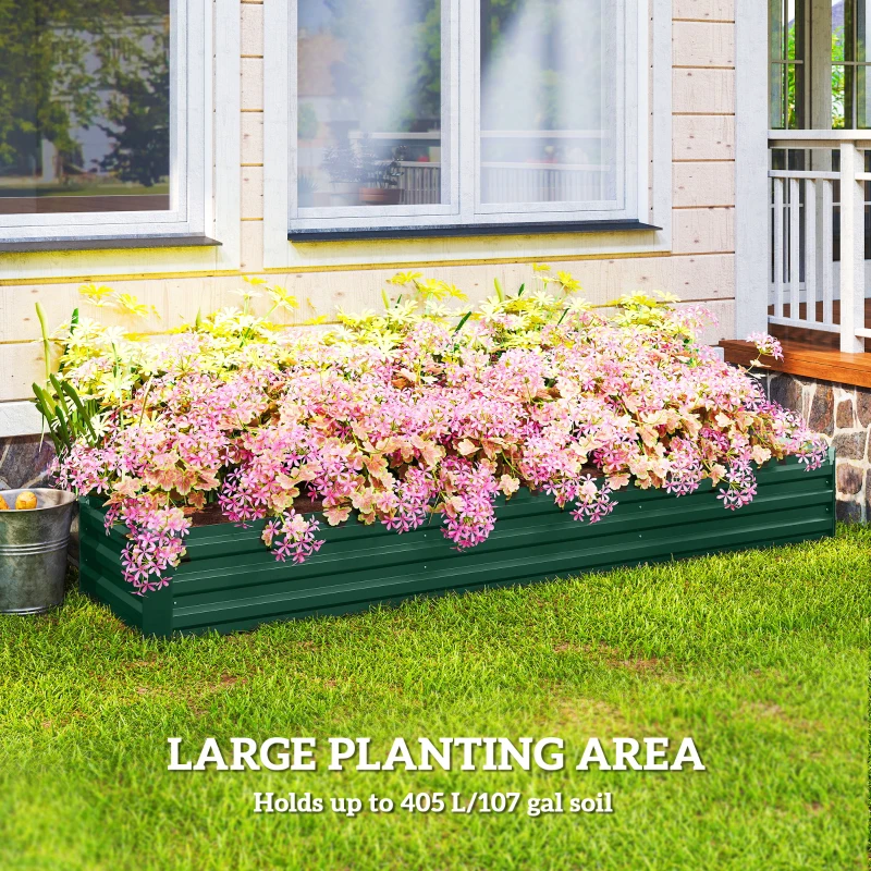 Outsunny 8'x2'x1' Galvanized Raised Bed, Large Elevated Planter Box for Growing Flowers, Herbs and Vegetables, Green
