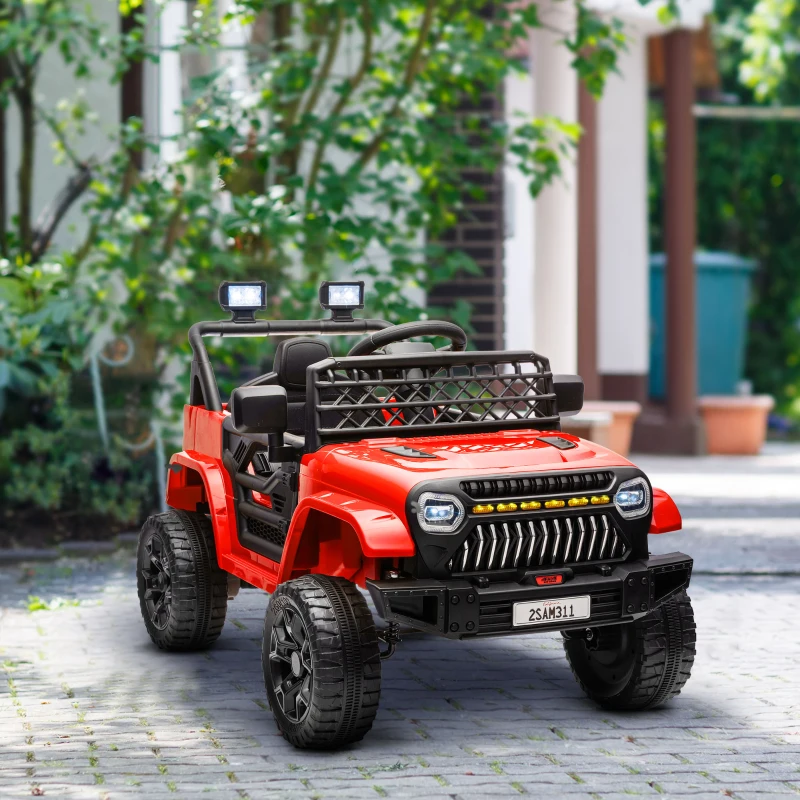 Qaba 12V Ride on Truck, Electric Car for Kids with Remote Control, Suspension, 3 Speeds, USB Music Headlights, Red
