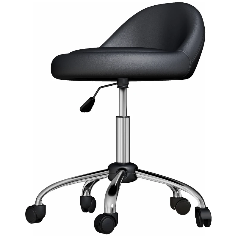 HOMCOM Salon Stool, Adjustable Rolling Stool, Black