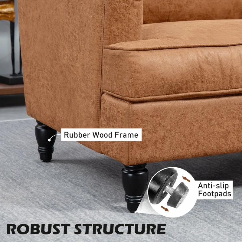 HOMCOM Modern Accent Chair, Leathaire Armchair with Turned Legs and Wide Seat, Comfy Chair for Living Room, Brown