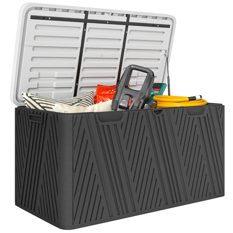 Outsunny 100 Gallon HDPE Outdoor Storage Box, Waterproof and Lockable Deck Box for Garden Tools and Pool Accessories