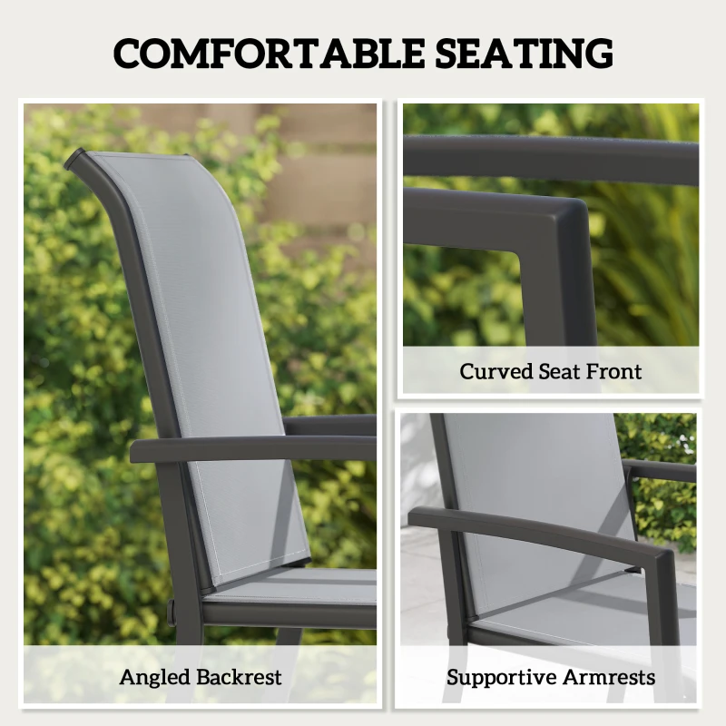 Outsunny Stackable Patio Chairs Set of 4, Outdoor Dining Chairs with All Weather Breathable Mesh and Armrests, Grey