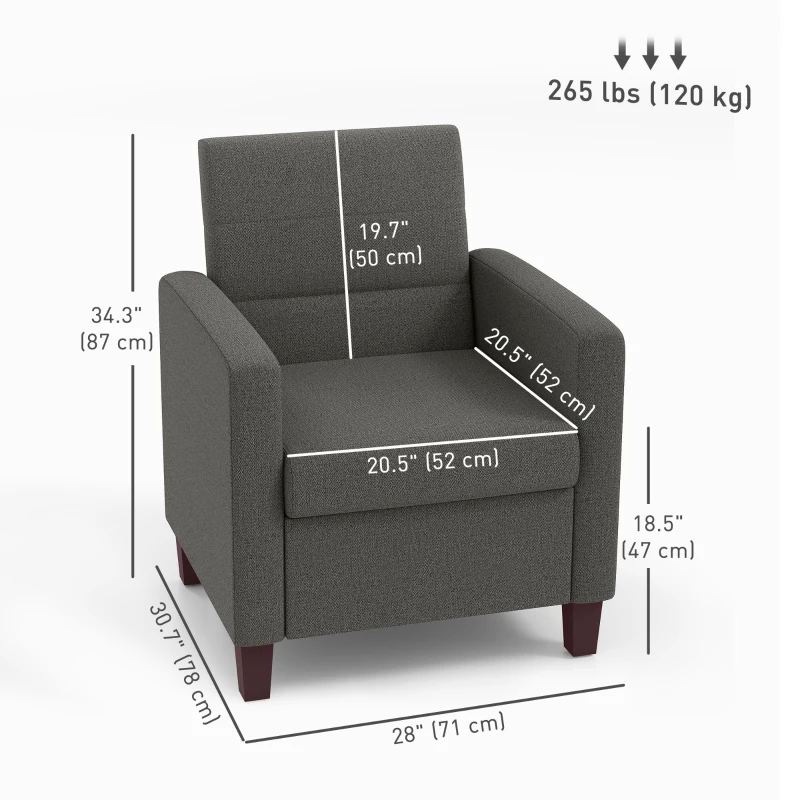 HOMCOM Fabric Accent Chair, Modern Armchair with Seat Cushion and Non-Slip Pads for Living Room, Bedroom, Dark Grey
