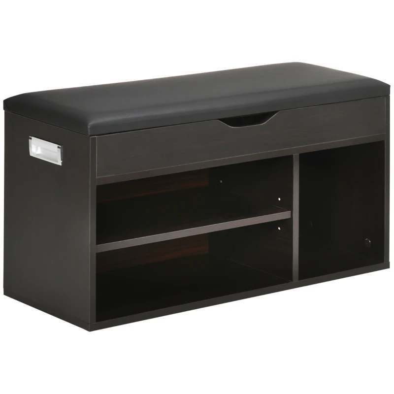 HOMCOM Shoe Bench Entryway Storage Rack with Padded Cushion, Hidden Storage for Hallway, Living Room, Black