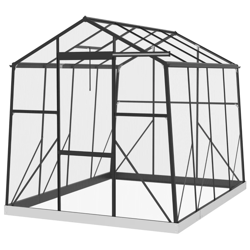 Outsunny 6' x 8' Walk-in Polycarbonate Greenhouse Aluminium Green House with Sliding Door, 5-Level Roof Vent, Rain Gutter
