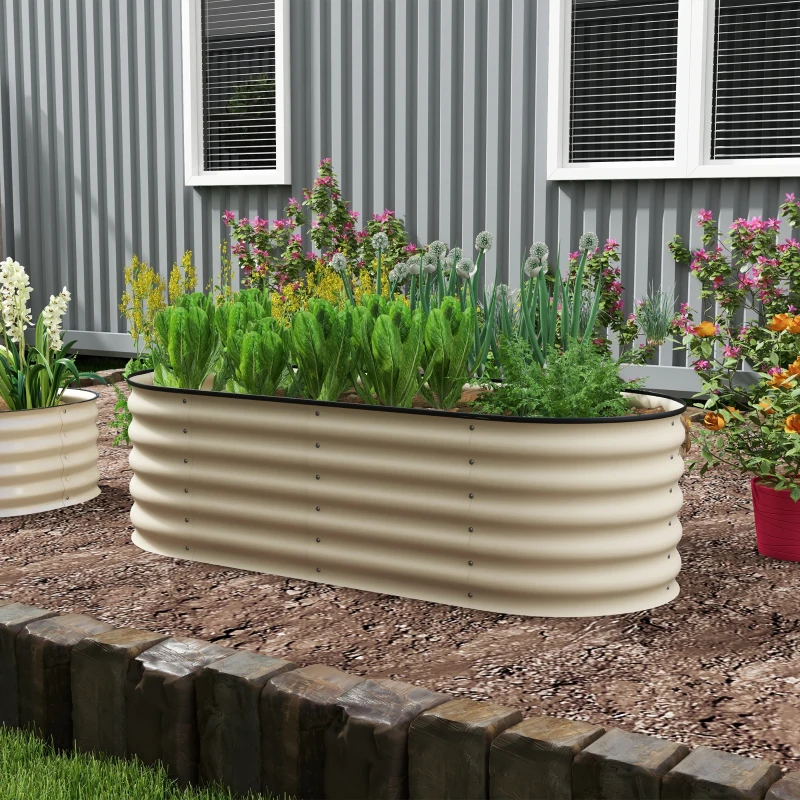 Outsunny 5' x 2' x 1.5' Large Outdoor Planter Box, Galvanized Raised Garden Bed with Metal Plant Stake, Cream White