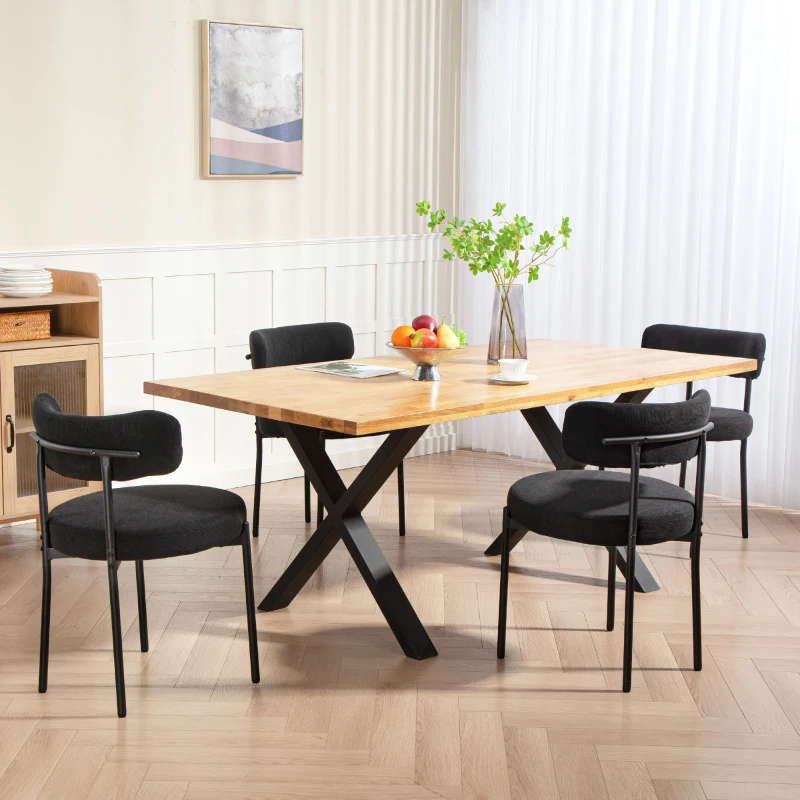 HOMCOM 4 Pieces Kitchen Chairs, Modern Dining Chairs w/ Corduroy Upholstery and Steel Legs for Living Room, Black