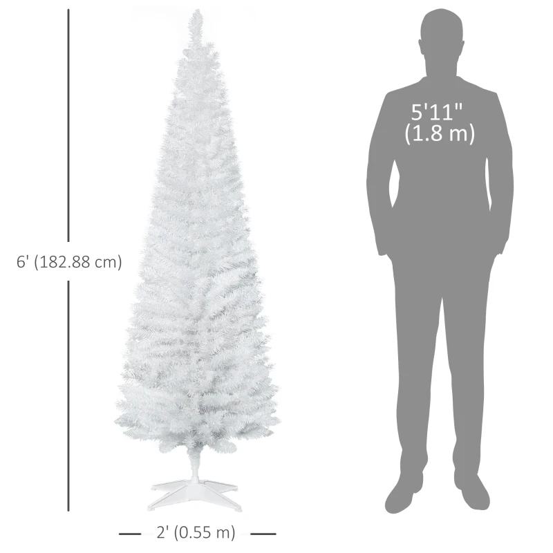 HOMCOM 6 FT Christmas Tree Classic Tree Holiday Indoor Decoration, with Stable Plastic Base, White