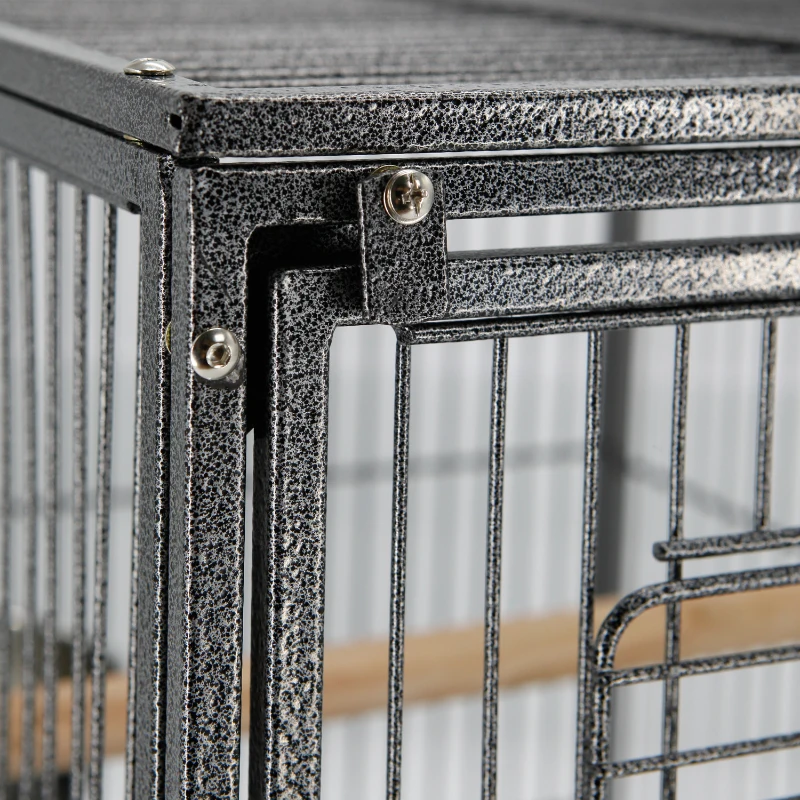 PawHut 18" Heavy Duty Wrought Iron Travel Bird Cage Carrier With Handle Perch And Accessories - Black