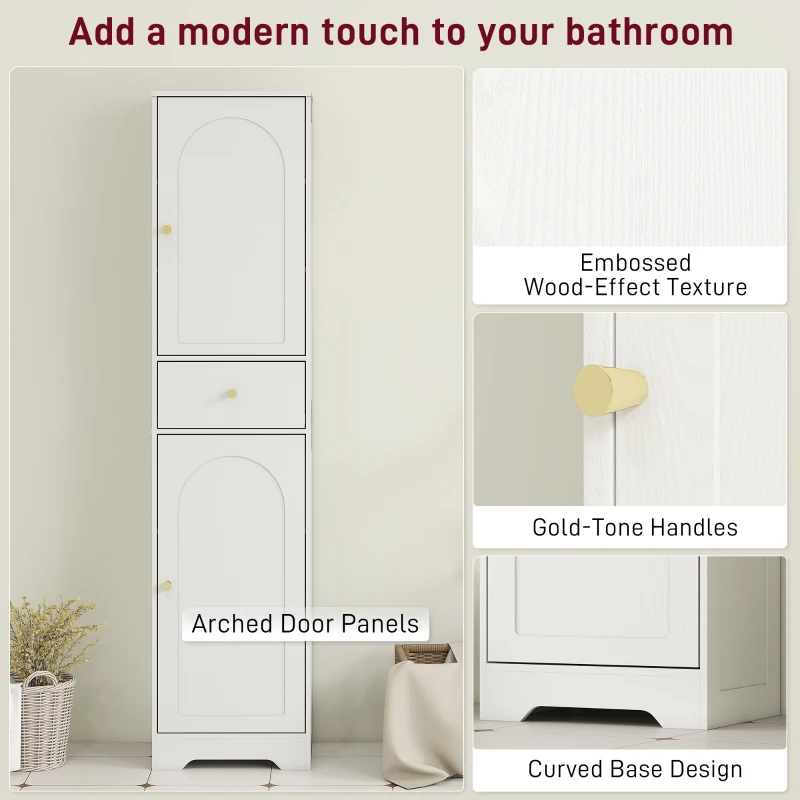 HOMCOM 67" Tall Bathroom Cabinet, Slim Bathroom Storage Cabinet with 2 Doors, Drawer and Adjustable Shelf, White Wood Grain