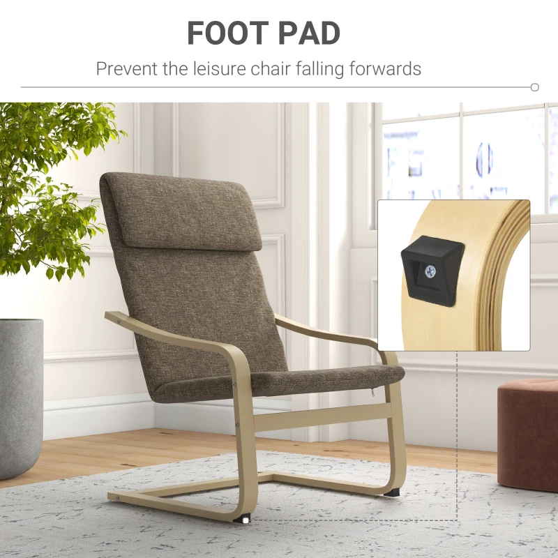 HOMCOM Modern Accent Chair, Linen-Feel Upholstered Living Room Chair with Wood Curved Legs for Balcony, Dark Brown