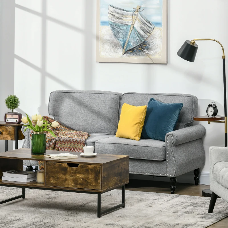 HOMCOM Stylish Midback Double Sofa with Sponge Padding, 2 Seater Sofa Couch, with Rubber Wood Leg, Grey
