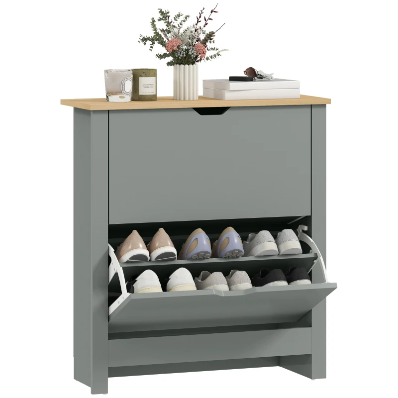 HOMCOM Shoe Storage Cabinet with 2 Flip Drawers and Adjustable Shelves for 8–12 Pairs of Shoes, Light Grey