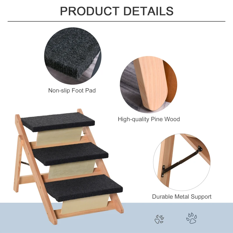 PawHut 2-in-1 Folding Dog Stairs and Ramp, Convertible Dog Ramp for Beds, Sofa, and Cars, Portable Folding Pet Ladder, Up to 110 Pounds