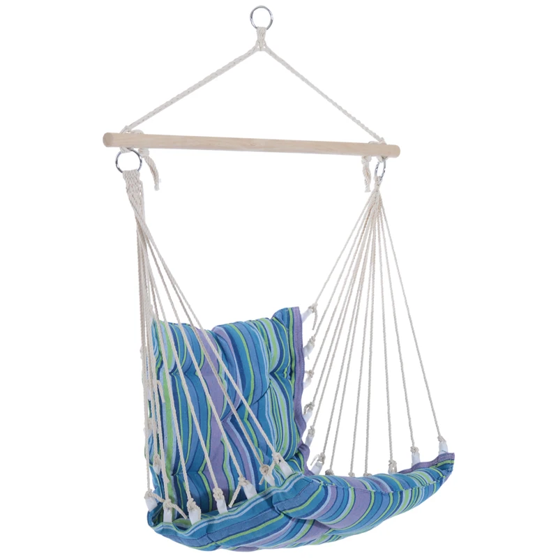 Outsunny Portable Hanging Woven Hammock Seat Rope Swing Chair Sleeping Bed for Outdoor Garden Yard Camping Blue