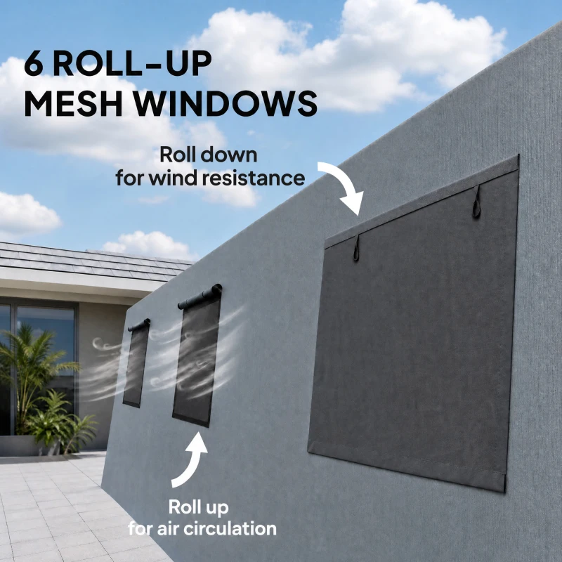 Outsunny 20 x 13 ft Carport, Portable Garage with Roll-Up Door and Windows, PE Canopy, Steel Frame, Dark Grey