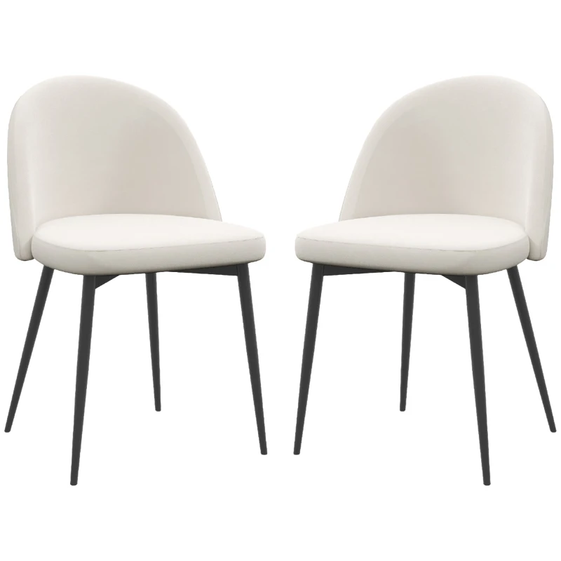 HOMCOM Set of 2 Mid-Back Dining Chair, Mid-Back Velvet-touch Upholstery Kitchen Chair for Living Room Dining Room, Cream White
