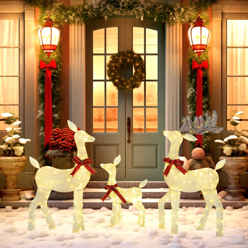 Outsunny 3 Piece Lighted Christmas Reindeer Family, 55" Light Up Deer, Outdoor Holiday Decor with LED Lights, Stakes, Zip Ties
