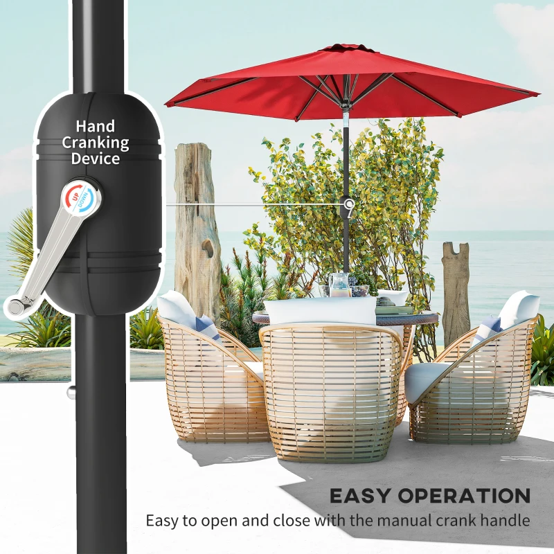 Outsunny Patio Sun Umbrella, Outdoor Parasol with 6 Ribs, Wine Red
