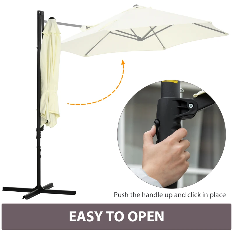 Outsunny 8.5FT Offset Patio Umbrella with 360° Rotation, Outdoor Cantilever Roma Parasol Hanging Sun Shade Canopy Shelter with Cross Base, Beige