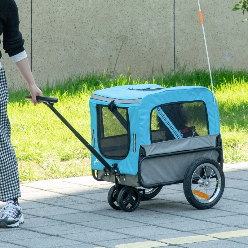Aosom 2-in-1 Pet Bike Trailer for Small Dogs with Safety Leash, Road-Visibility Bicycle Stroller, Weather-Strong Bike Wagon Trailer Sidecar Attachment, Bicycle Wagon, Blue
