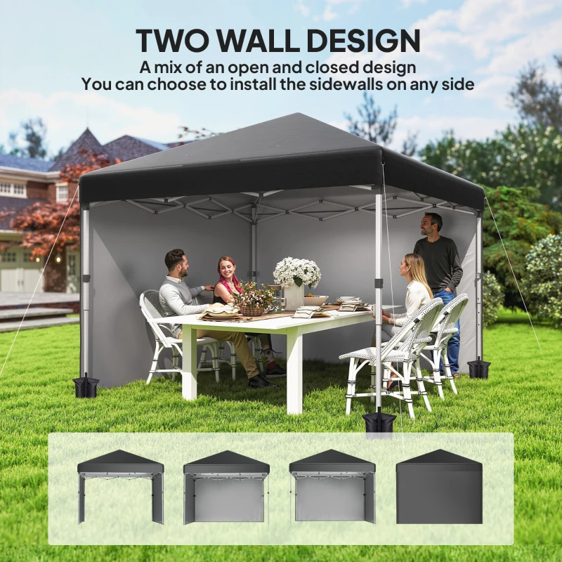 Outsunny 10' x 10' Pop Up Canopy with Sidewalls, Roller Bag, Height Adjustable Instant Tent for Outdoor, Garden, Patio, Black
