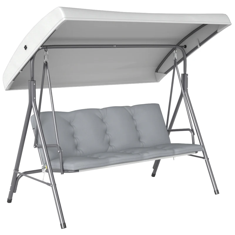 Outsunny 3-Seat Patio Swing Chair, Outdoor Porch Swing Glider with Adjustable Canopy, Light Grey