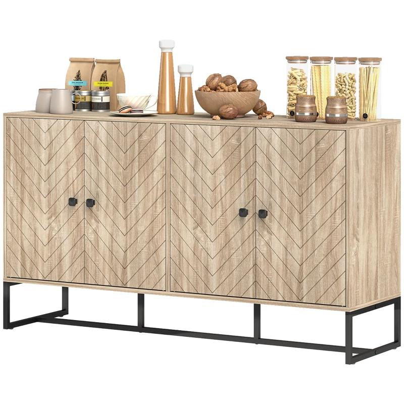 HOMCOM Sideboard Buffet Cabinet with 2 Adjustable Shelves and Steel Base, TV Stand, Coffee Bar Cabinet for Living Room, Oak