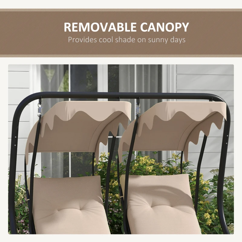 Outsunny 2 Seat Modern Outdoor Swing Chairs With Handrails and Removable Canopy - Beige