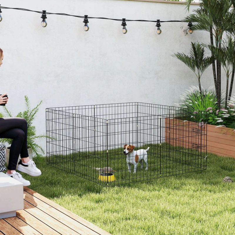 PawHut 8 Panels Foldable Dog Playpen with Bottom Pad & Top Cover, 24" High