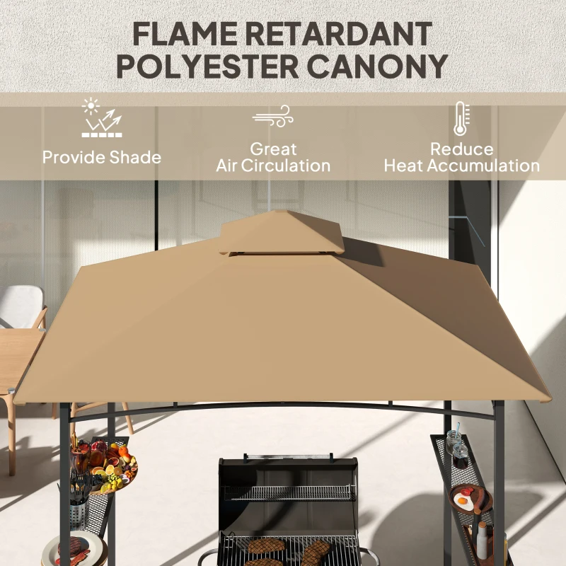 Outsunny 8' x 5' BBQ Grill Gazebo Tent with Double Tiered Canopy for Outdoor Sun Shade,  Khaki