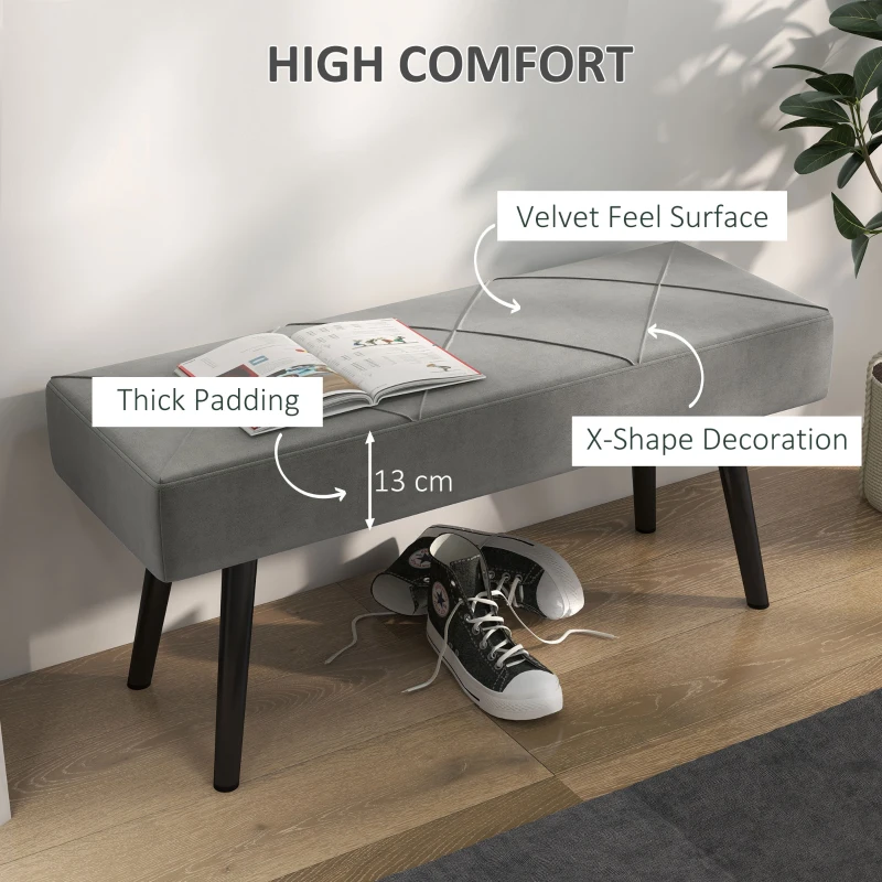 HOMCOM 39 Inches Upholstered Bedroom Bench, Modern End of Bed Bench with Steel Legs, Grey