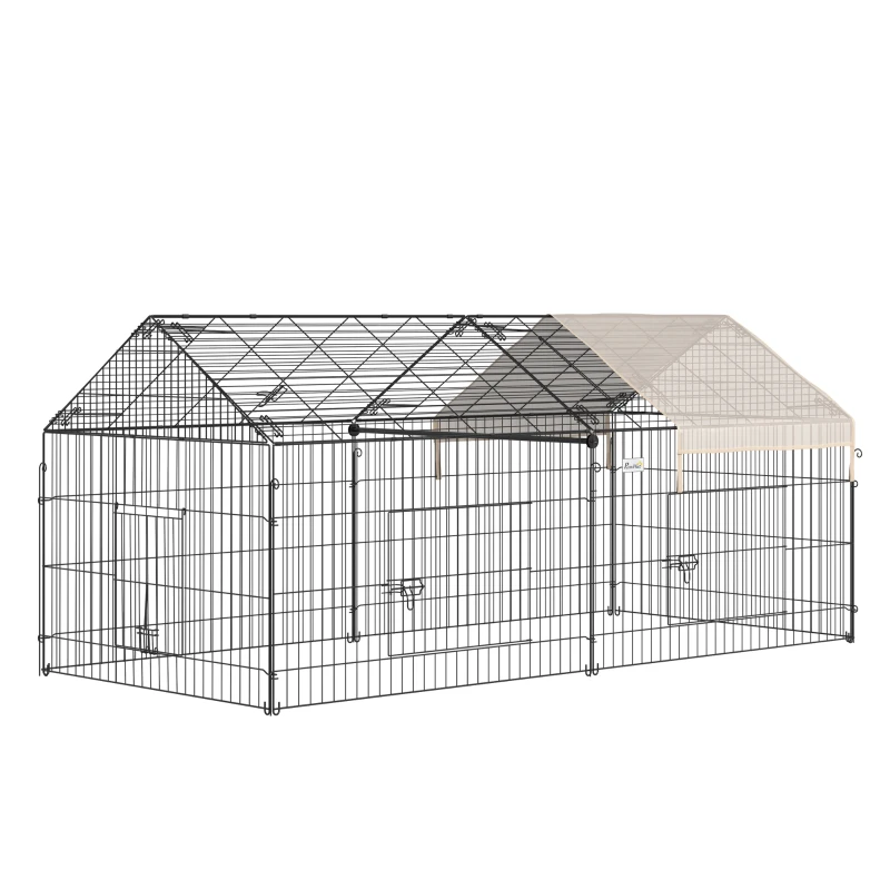 PawHut Metal Chicken Coop, 87" x 41" x 41" Chicken Run Pen for Yard with Cover, Portable Catio Poultry Cage Indoor Outdoor Backyard, Cat Cage for Rabbit, Duck, Hen, Small Animal, Chinchillas, Beige