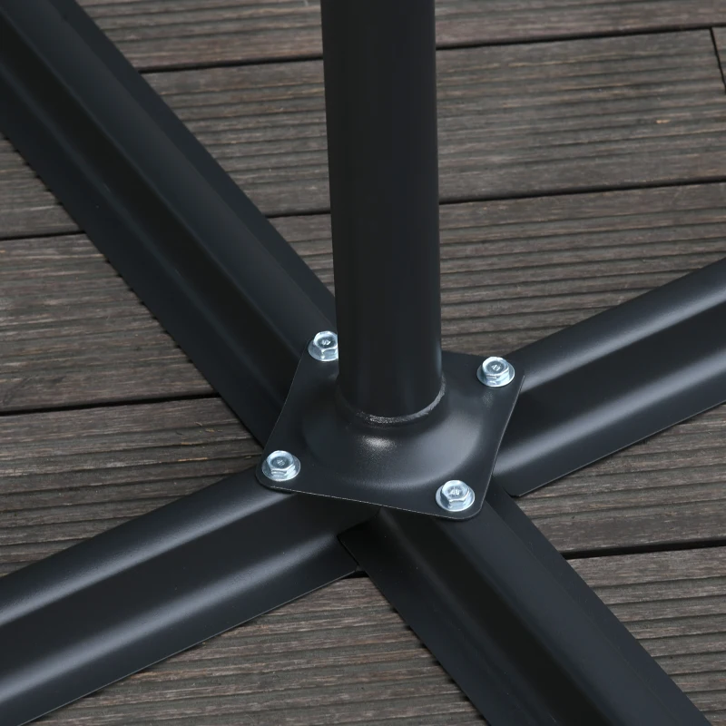 Outsunny 9.7ft Offset Patio UmbrellaCantilever Parasol with Crank Handle, 8 Ribs and Cross Base for Outdoor, Sun Shade, Black
