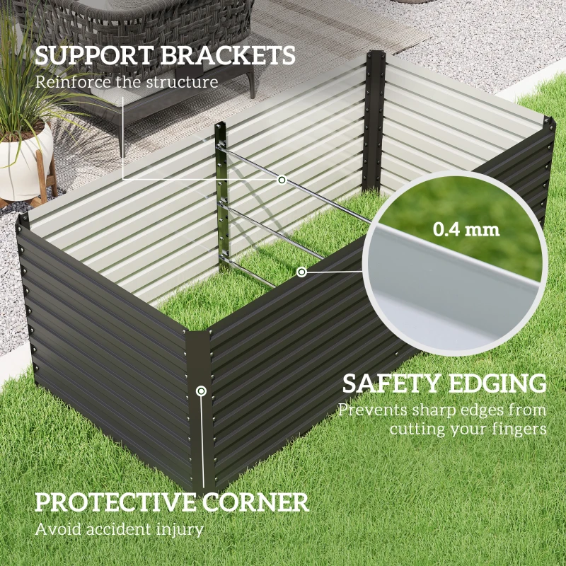 Outsunny Galvanized Raised Garden Bed, Outdoor Planter Box for Vegetables, Flowers, Herbs, 5' x 3' x 2', Dark Grey