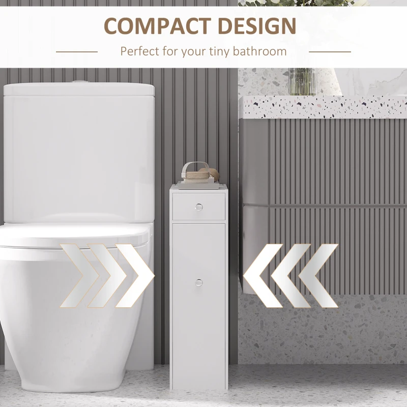 HOMCOM Space Saving Toilet Paper Cabinet, Narrow Bathroom Cabinet with Drawers and Hidden Storage, White