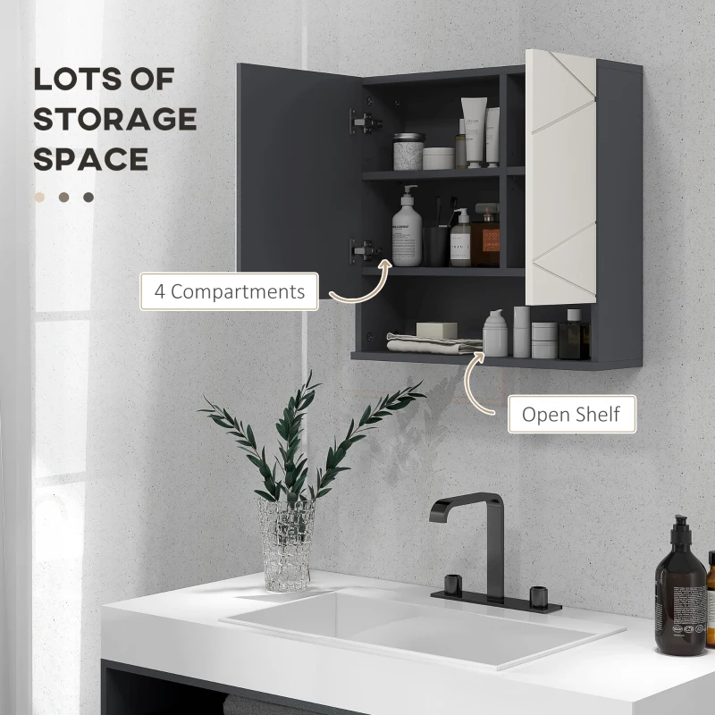 kleankin Medicine Cabinet, Wall Mounted Medicine Cabinet with Mirror with Mirrored Door, Adjustable Shelf and Soft Close Mechanism, Light Grey